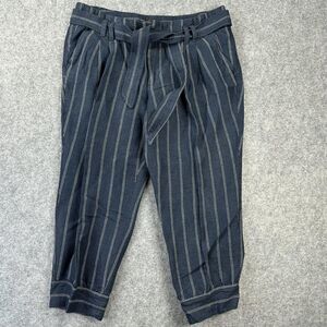 Banana Republic Avery Pants Womens 4 Petite Navy Stripe Linen Tie Waist Cropped